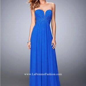 La Femme Royal Blue Strapless Maxi Dress